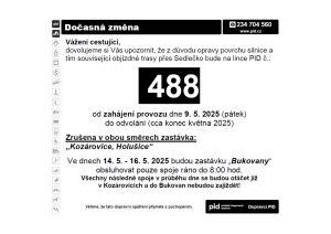 POZOR od 9.5. do cca 31.5.2025 zrušena zastávka v Holušicích